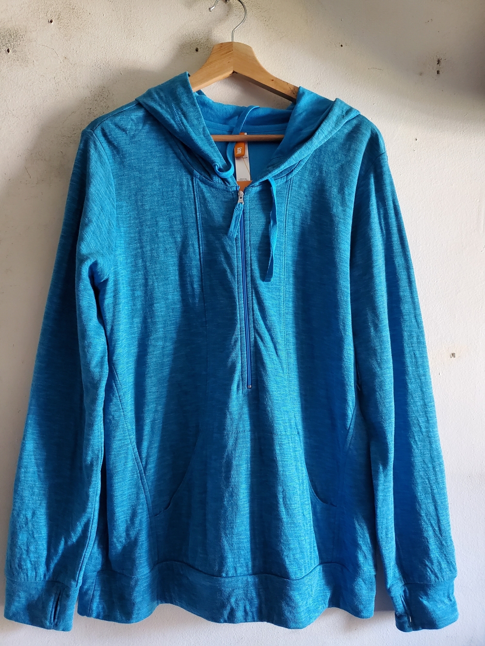 Lucy Sexy Sweat  Turquoise Half-Zip Hoodie Size Large.